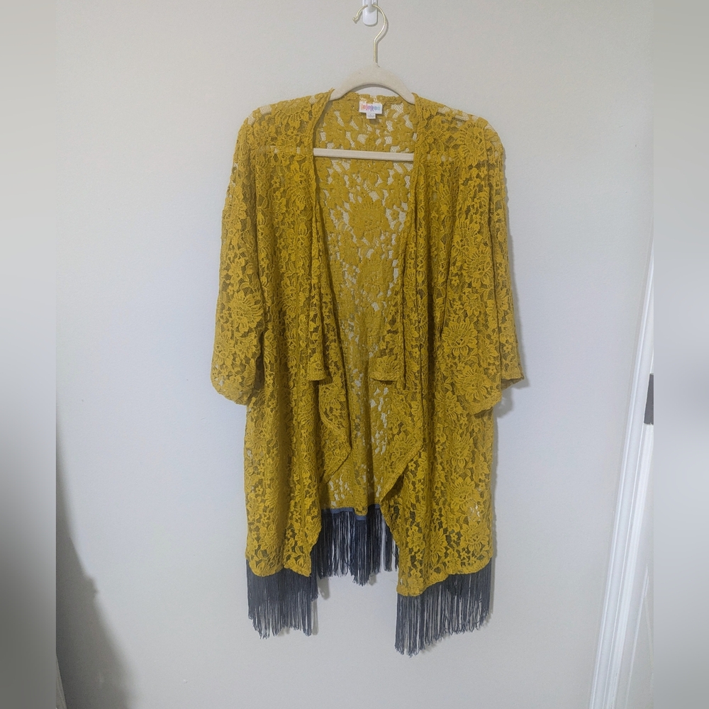 Lularoe Monroe Yellow Lace Fringe Wrap